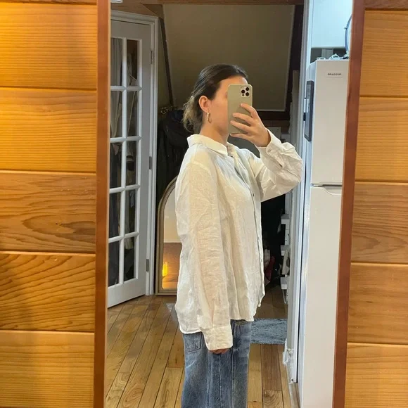 White Linen Button Down Shirt - Picture 2 of 3